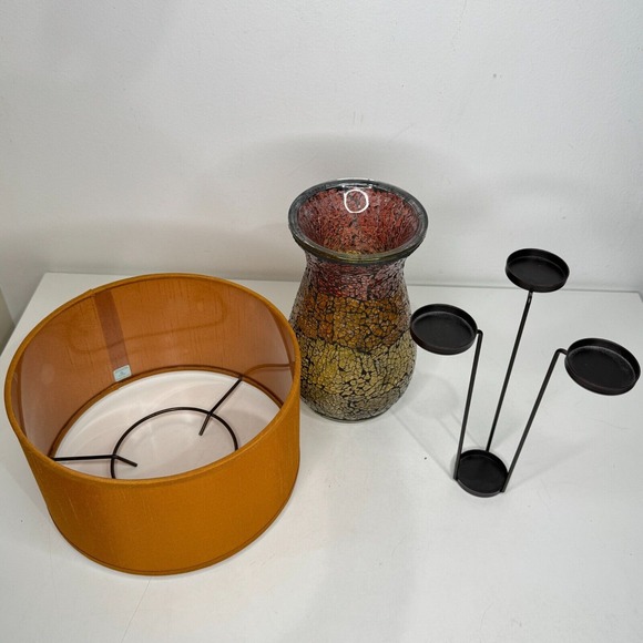 Partylite Siena Candle Lights Round Shade Crackled Glass Vase Tealights Holder - Picture 7 of 10